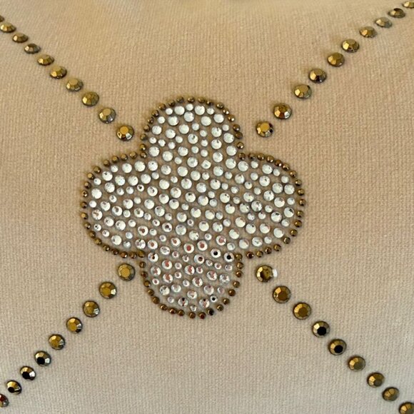 Luxury Velvet Pillow Cover w Swarovski Crystal Quatrefoil Design — Fits 20” X 20 - Picture 3 of 7